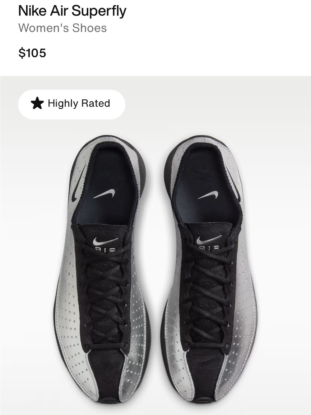 Nike Women's Air Superfly Black and Silver Running Shoes